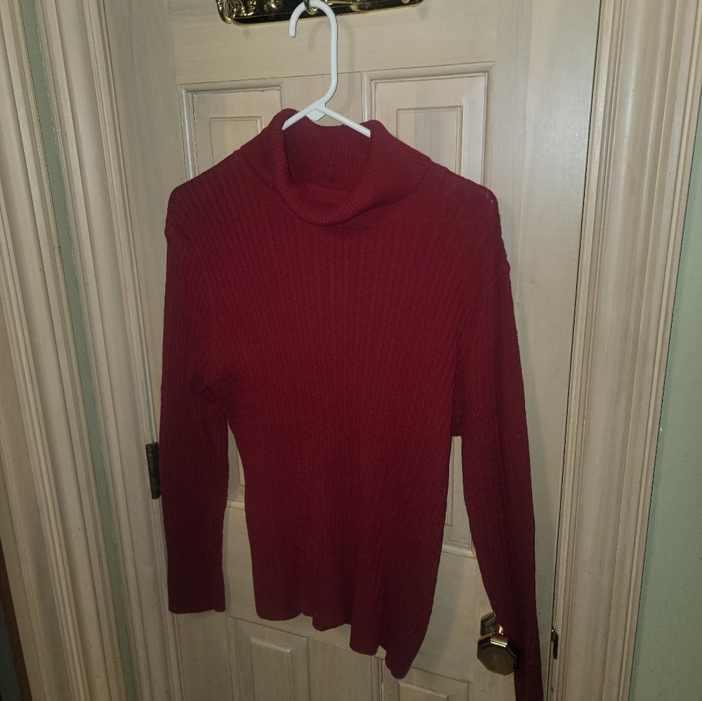 Misses Sz XL Jeanne Pierre Burgundy Cable Knit Sweater Turtleneck
